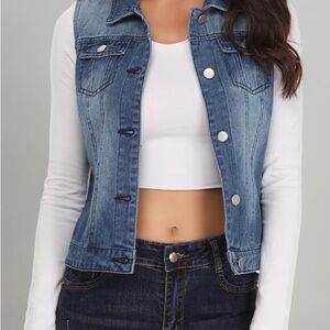 MISS MOLY Denim Vest for Women Sleeveless Button up Washed Cropped Jean B28